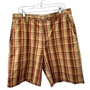 Columbia Plaid Shorts 36 Men Tan Brown Rust Longer Length